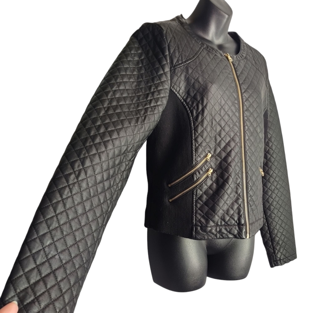Maurices Women's Black Faux Leather Quilted ZIP Up Pockets Jacket Size Large - Picture 6 of 12